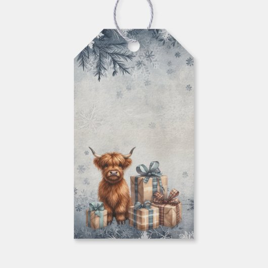 Winter Highland Koe Blauwe Cadeaus Cadeaulabel (Achterkant)