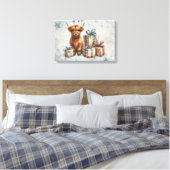 Winter Highland Koe Blauwe Cadeaus Canvas Afdruk (Insitu (Slaapkamer))