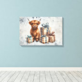 Winter Highland Koe Blauwe Cadeaus Canvas Afdruk (Insitu (Houten vloer))