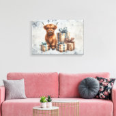 Winter Highland Koe Blauwe Cadeaus Canvas Afdruk (Insitu (Woonkamer))