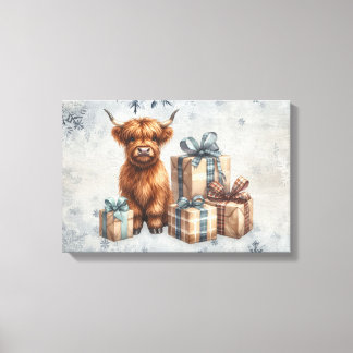 Winter Highland Koe Blauwe Cadeaus Canvas Afdruk