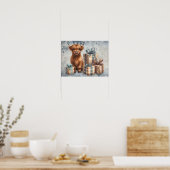 Winter Highland Koe Blauwe Cadeaus Poster (Keuken)