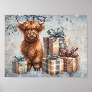 Winter Highland Koe Blauwe Cadeaus Poster