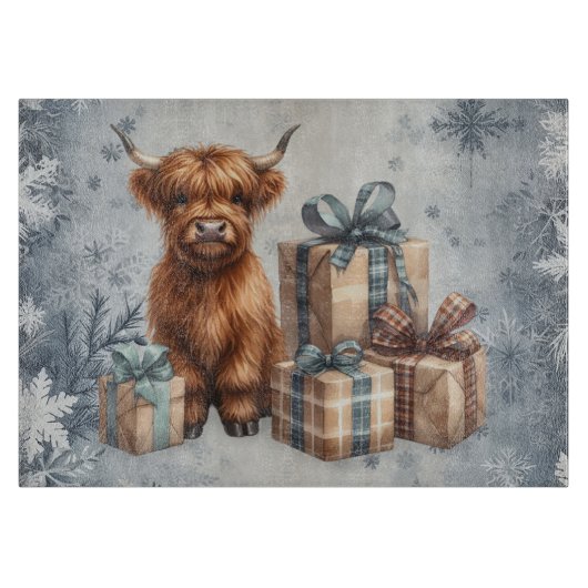 Winter Highland Koe Blauwe Cadeaus Snijplank (Voorkant)