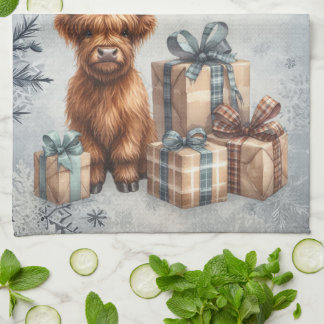 Winter Highland Koe Blauwe Cadeaus Theedoek