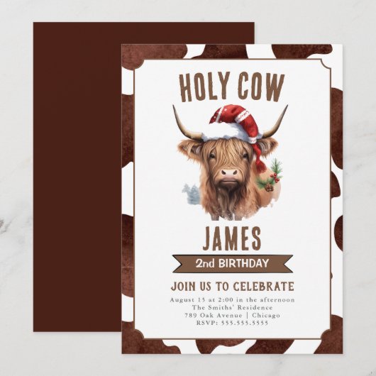 Winter Highland Koe Verjaardagsfeestuitnodiging Kaart (Voorkant / Achterkant)