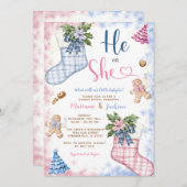 Winter hij of zij Kerstman Sokken Cookies Geslacht Kaart (Voorkant / Achterkant)