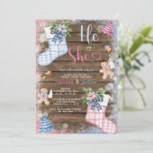 Winter Hij of zij Sokken Gingerbread Gender Reveal Kaart (Staand voorkant)
