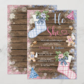 Winter Hij of zij Sokken Gingerbread Gender Reveal Kaart (Voorkant / Achterkant)