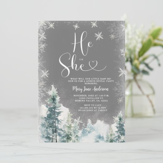 Winter Hij of Zij Witte Sneeuwvlokken Geslacht Ont Kaart (Staand voorkant)