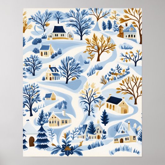 Winter Hillside Village met gezellige huisjes Poster (Voorkant)