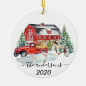 Winter Holiday Barn Farm Animals Handgeschreven na Keramisch Ornament (Voorkant)