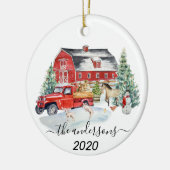 Winter Holiday Barn Farm Animals Handgeschreven na Keramisch Ornament (Links)
