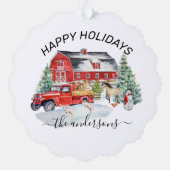 Winter Holiday Barn Farm Animals Handgeschreven na Ornament Kaart (Achterkant)