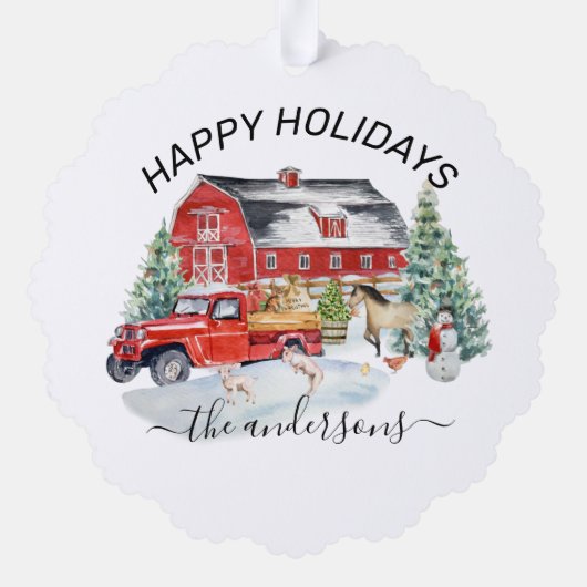 Winter Holiday Barn Farm Animals Handgeschreven na Ornament Kaart (Achterkant)