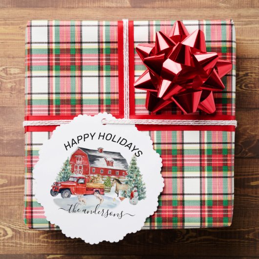 Winter Holiday Barn Farm Animals Handgeschreven na Ornament Kaart (Insitu (Geschenk))