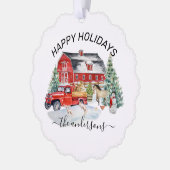 Winter Holiday Barn Farm Animals Handgeschreven na Ornament Kaart (Links)