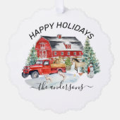 Winter Holiday Barn Farm Animals Handgeschreven na Ornament Kaart (Voorkant)