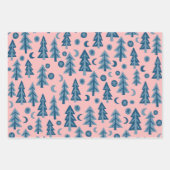 Winter Holiday Blue Pink Trees Pattern Gift Inpakpapier Vel (Voorkant 3)