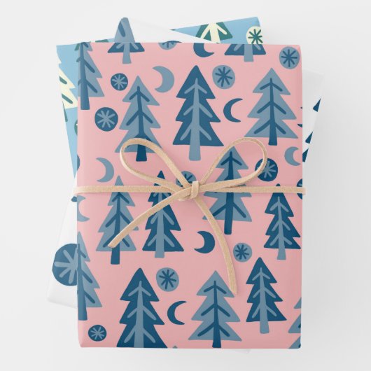 Winter Holiday Blue Trens Pattern Variety Gift Inpakpapier Vel (In situ)