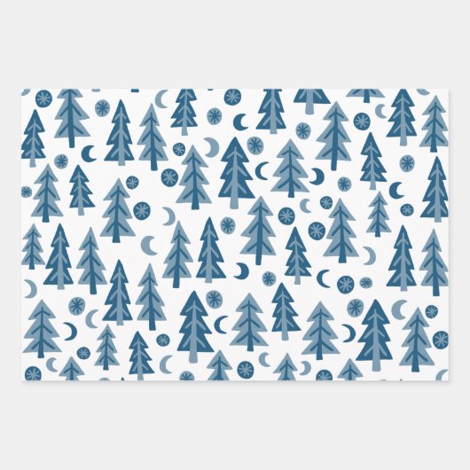 Winter Holiday Blue White Trees Pattern Gift Inpakpapier Vel (Voorkant 2)