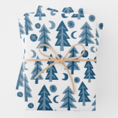 Winter Holiday Blue White Trees Pattern Gift Inpakpapier Vel (In situ)