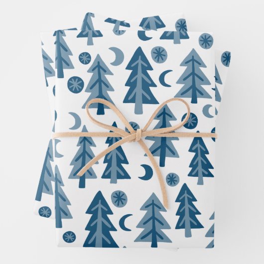 Winter Holiday Blue White Trees Pattern Gift Inpakpapier Vel (In situ)