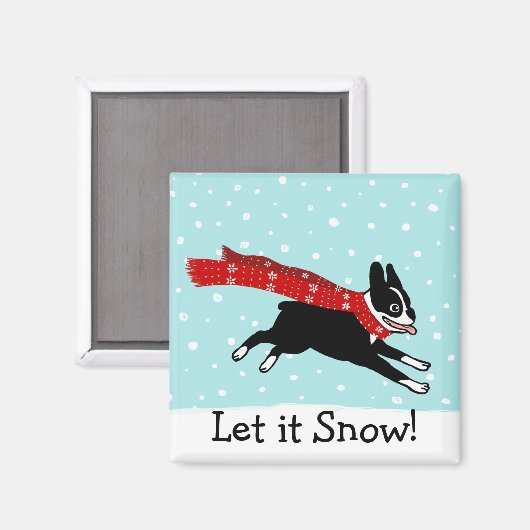 Winter Holiday Boston Terrier laat de sneeuw op ma Magneet (Voorkant / Achterkant)