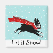 Winter Holiday Boston Terrier laat de sneeuw op ma Magneet (Voorkant)
