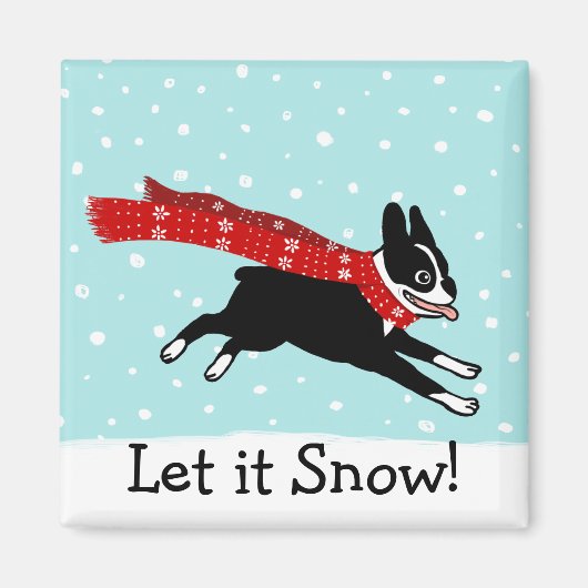 Winter Holiday Boston Terrier laat de sneeuw op ma Magneet (Voorkant)