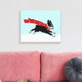 Winter Holiday Boston Terrier met Red Scarf Canvas Afdruk (Insitu (Woonkamer))