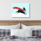 Winter Holiday Boston Terrier met Red Scarf Canvas Afdruk (Insitu (Slaapkamer))