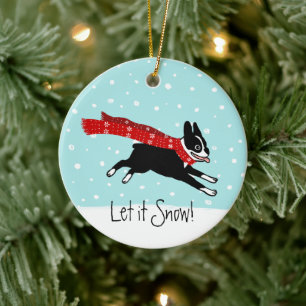 Winter Holiday Boston Terrier met Red Scarf Keramisch Ornament