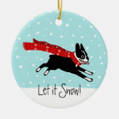 Winter Holiday Boston Terrier met Red Scarf Keramisch Ornament (Voorkant)