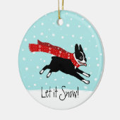 Winter Holiday Boston Terrier met Red Scarf Keramisch Ornament (Links)