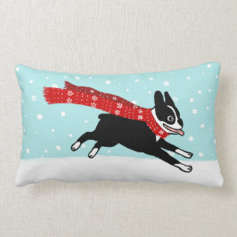 Winter Holiday Boston Terrier met Red Scarf Kussen