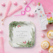Winter Holiday Botanical Greenery Glitter Wedding Papieren Bordje (Feest)