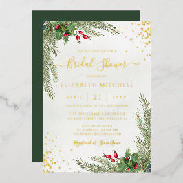 Winter Holiday Botanical Greenery Vrijgezellenfees Folie Uitnodiging