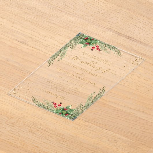Winter Holiday Botanical Greenery Wedding Acryl Uitnodigingen (Laagn)