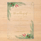 Winter Holiday Botanical Greenery Wedding Acryl Uitnodigingen (Voorkant)