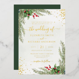 Winter Holiday Botanical Greenery Wedding Folie Uitnodiging