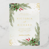 Winter Holiday Botanical Greenery Wedding Folie Uitnodiging (Voorkant)
