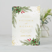 Winter Holiday Botanical Greenery Wedding Folie Uitnodiging (Staand Voorkant)