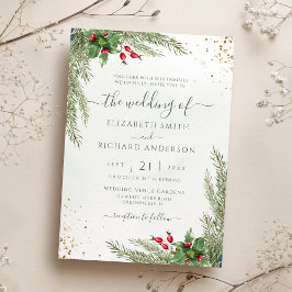 Winter Holiday Botanical Greenery Wedding Kaart