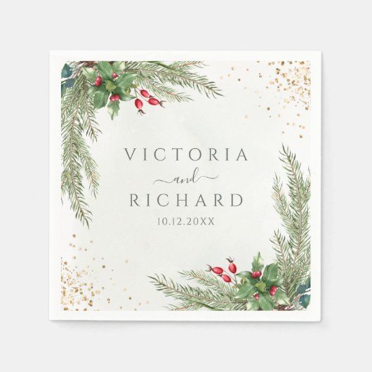Winter Holiday Botanical Greenery Wedding Servet (Voorkant)