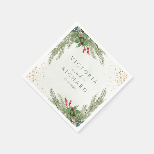 Winter Holiday Botanical Greenery Wedding Servet (Hoek)