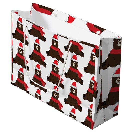 Winter Holiday Brown Beer Large Gift Bag Groot Cadeauzakje (Voorkant Gekanteld)