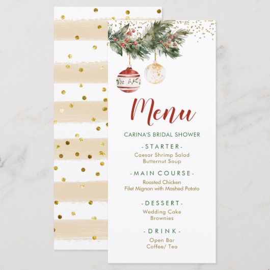 Winter Holiday Deck the Halls Vrijgezellenfeest Menu (Voorkant / Achterkant)