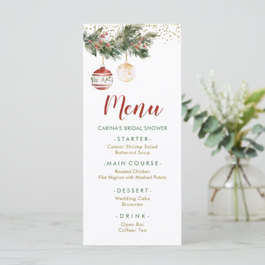 Winter Holiday Deck the Halls Vrijgezellenfeest Menu (Staand voorkant)