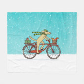 Winter Holiday Dog en Squirrel Bike Ride Funny Fleece Deken (Voorkant (Horizontaal))
